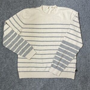 7 For All Mankind‎ Sweater Mens Medium Cream Grey Striped Cotton Linen Pullover